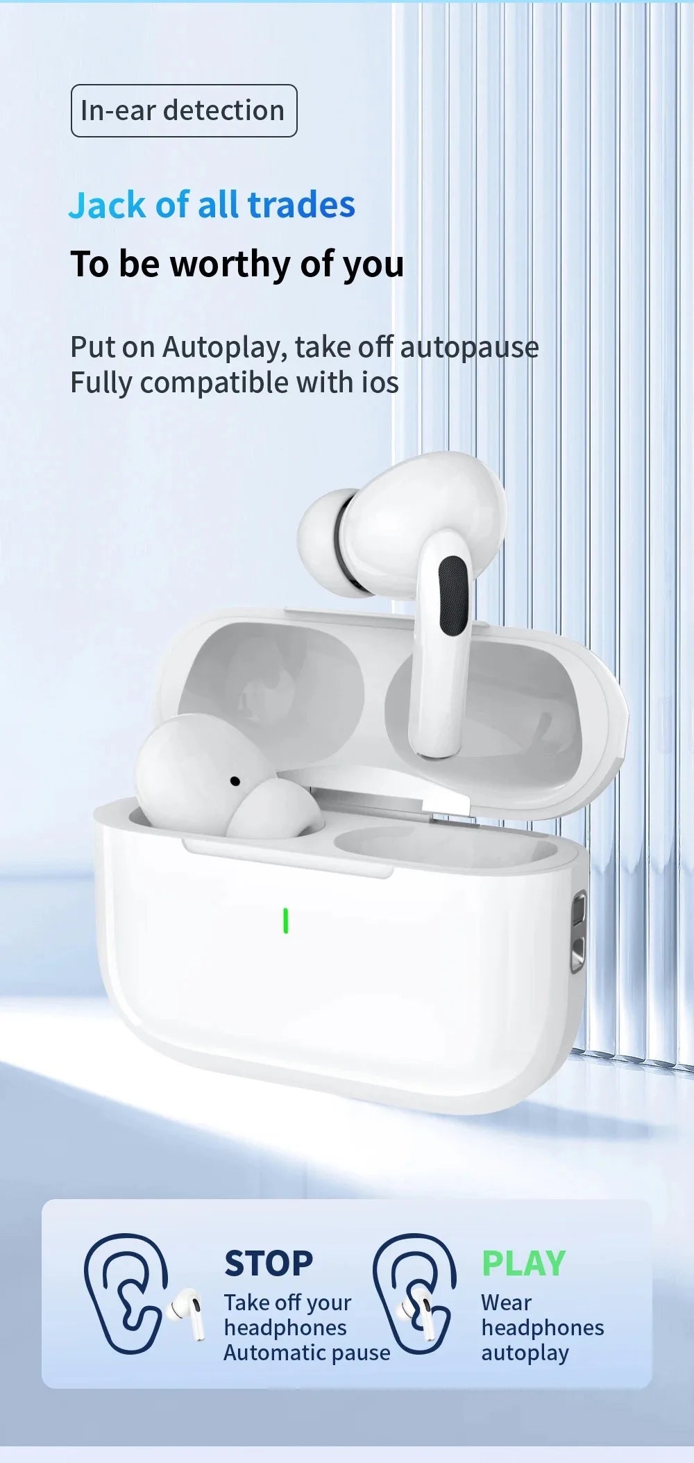 Fones de ouvido Bluetooth sem fio Air Pro originais, som HiFi, baixa latência, redução de ruído, para iPhone e Android