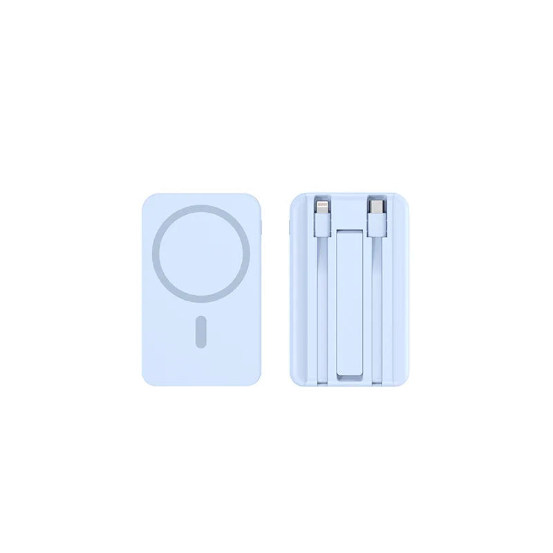 Carregador portátil de alta capacidade com absorção magnética e carregamento rápido sem fio três em um com linha de 20000 mAh