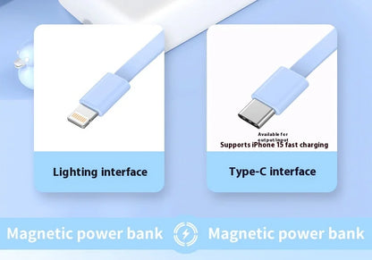 Carregador portátil de alta capacidade com absorção magnética e carregamento rápido sem fio três em um com linha de 20000 mAh