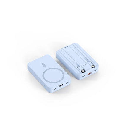 Carregador portátil de alta capacidade com absorção magnética e carregamento rápido sem fio três em um com linha de 20000 mAh