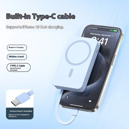 Carregador portátil de alta capacidade com absorção magnética e carregamento rápido sem fio três em um com linha de 20000 mAh