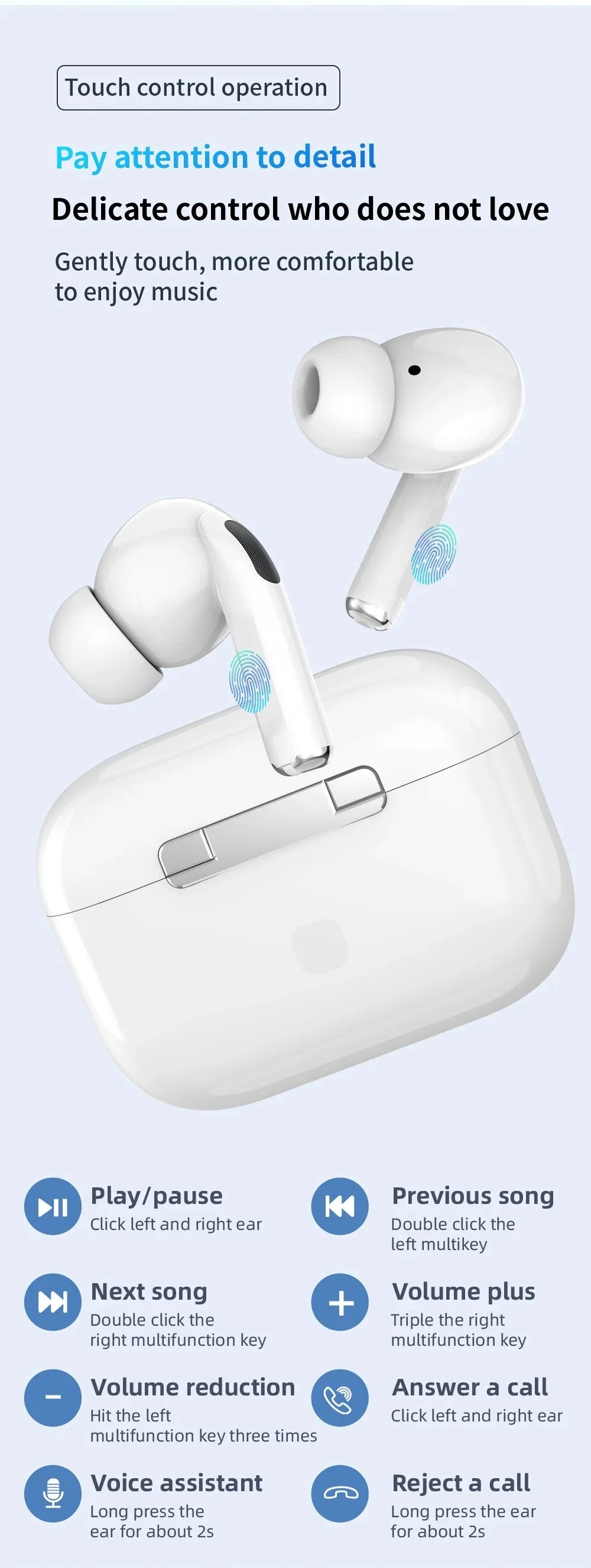 Fones de ouvido Bluetooth sem fio Air Pro originais, som HiFi, baixa latência, redução de ruído, para iPhone e Android