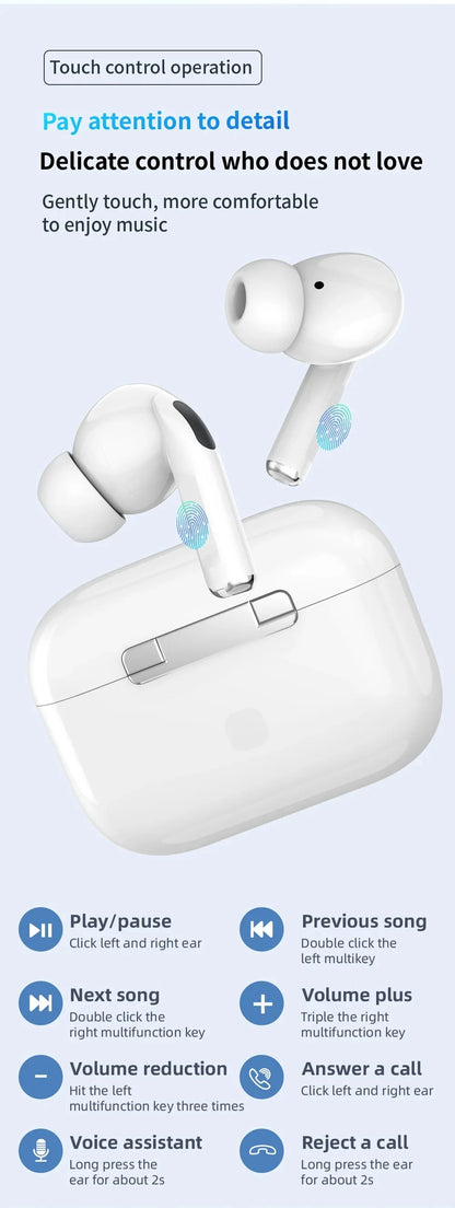 Fones de ouvido Bluetooth sem fio Air Pro originais, som HiFi, baixa latência, redução de ruído, para iPhone e Android