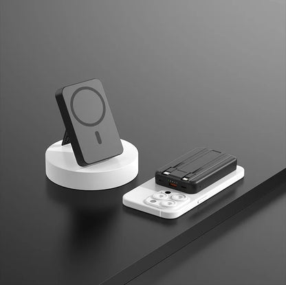 Carregador portátil de alta capacidade com absorção magnética e carregamento rápido sem fio três em um com linha de 20000 mAh