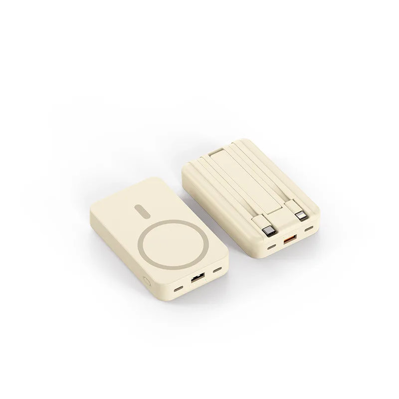 Carregador portátil de alta capacidade com absorção magnética e carregamento rápido sem fio três em um com linha de 20000 mAh