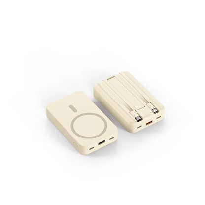 Carregador portátil de alta capacidade com absorção magnética e carregamento rápido sem fio três em um com linha de 20000 mAh