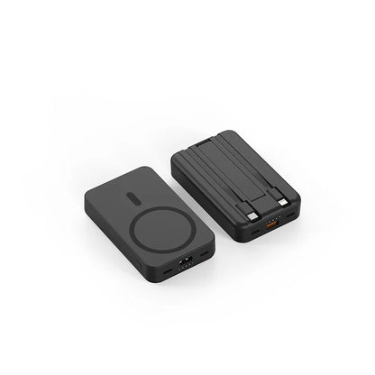 Carregador portátil de alta capacidade com absorção magnética e carregamento rápido sem fio três em um com linha de 20000 mAh