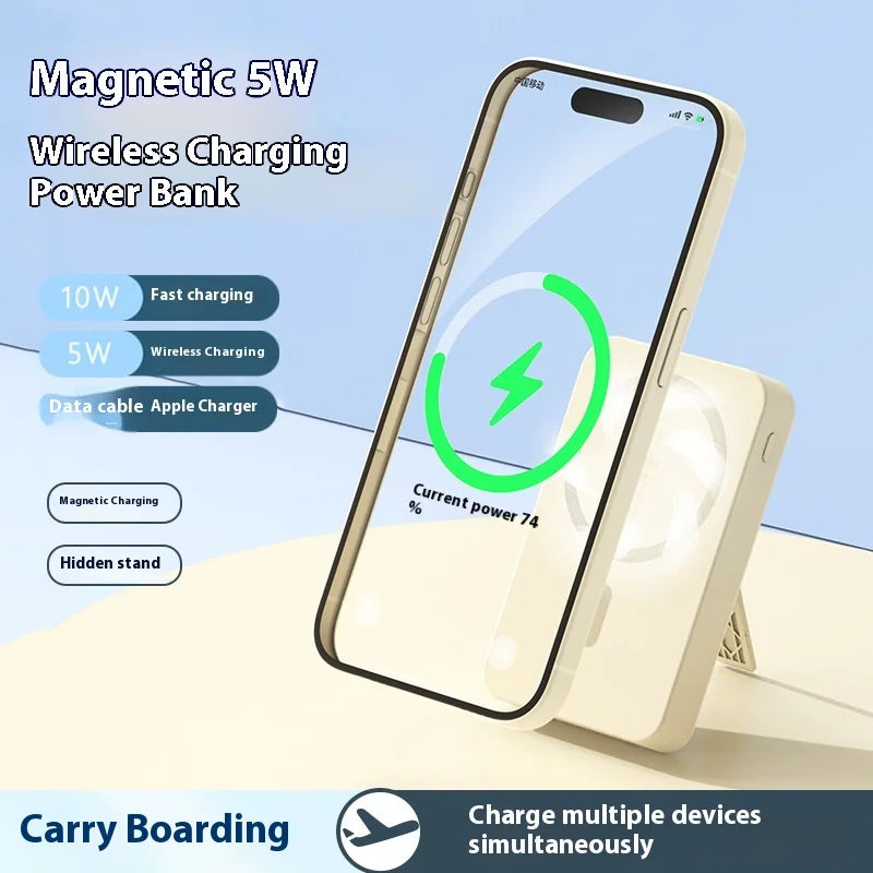 Carregador portátil de alta capacidade com absorção magnética e carregamento rápido sem fio três em um com linha de 20000 mAh